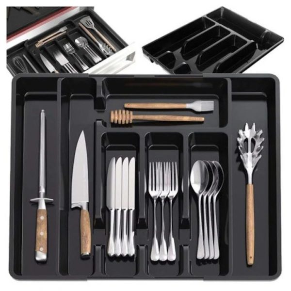 Organizator extensibil de sertar pentru tacamuri, Artemis, Polipropilena, 7 compartimente