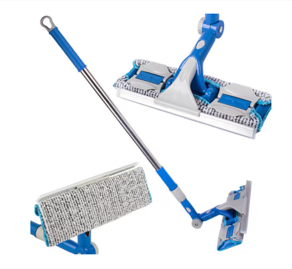Perie curatare geamuri 2 in 1 cu racleta, maner telescopic reglabil 86–133 cm, microfibra, fara urme, pentru ferestre si cabine dus