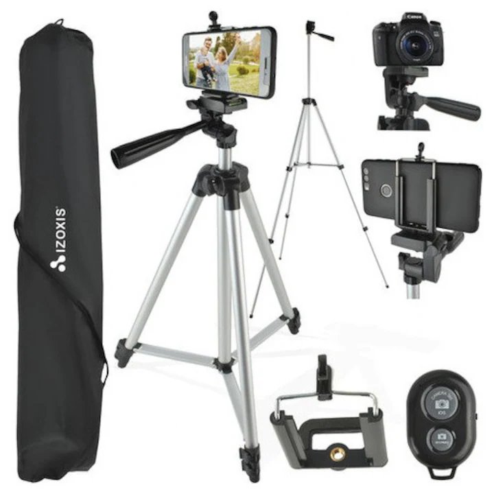Trepied Telefon / Camera Foto / Video 1/4", 45–133 cm, Suport Telefon, Telecomanda Bluetooth, Aluminiu