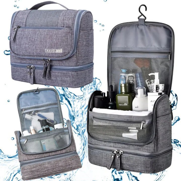 Geanta cosmetica de calatorie, organizator cu carlig, mare, unisex, impermeabila, gri