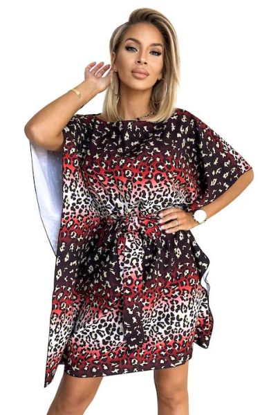 Rochie fluture cu legare in talie, Numoco, SOFIA, model jaguar, multicolor, L-XL INTL